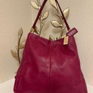 Coach Magenta Pebbled Leather Shoulder Bag